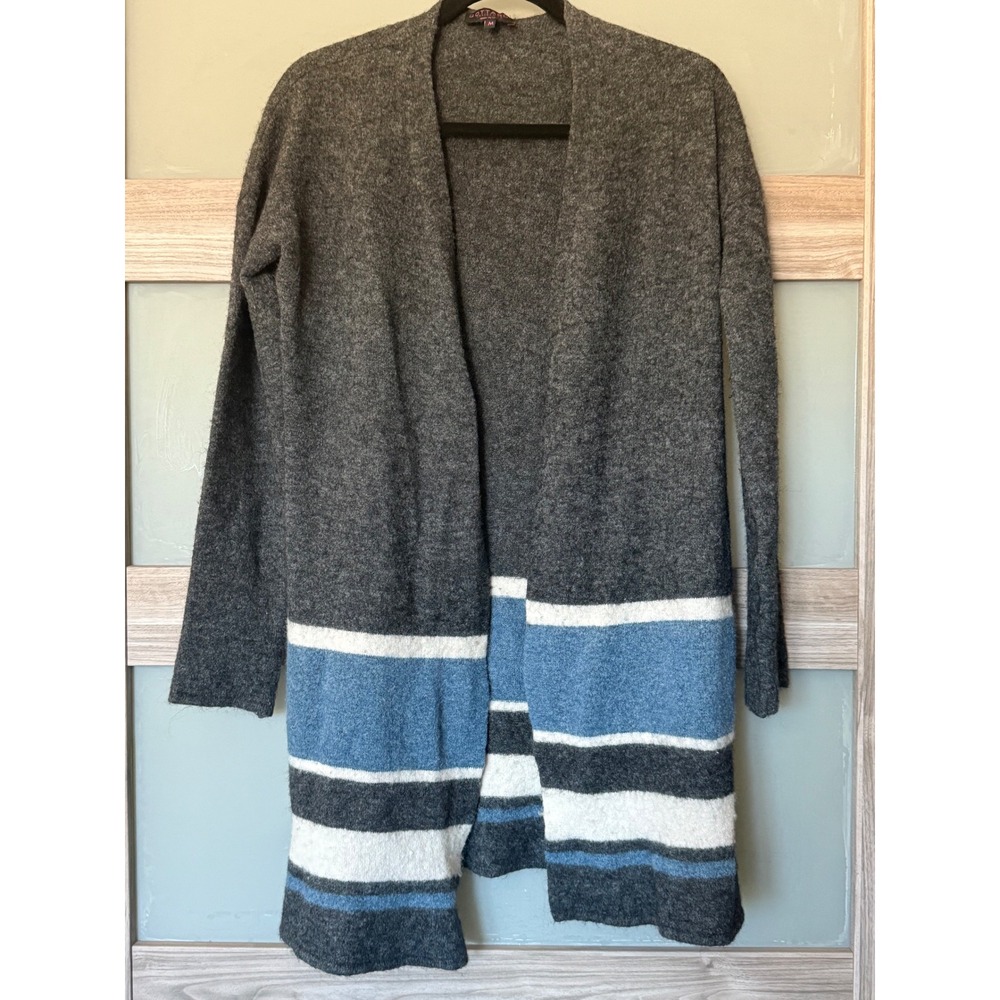 Gottardi Collection Womens Grey Striped Wool Blend Open Front Cardigan Italy M